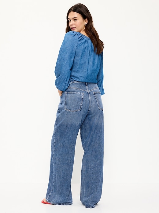 Image number 6 showing, High-Waisted Baggy Wide-Leg Stretch Jeans