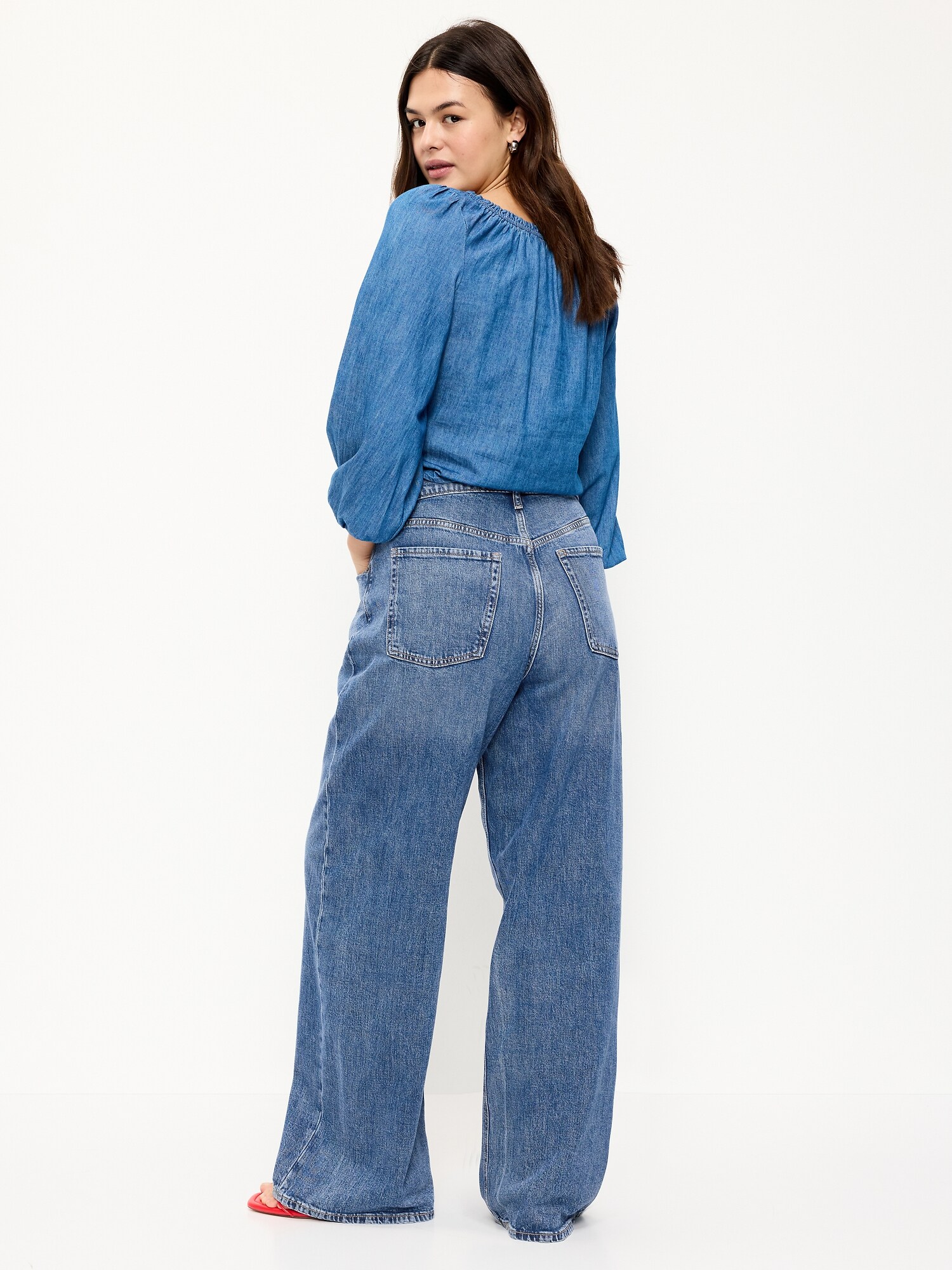 Женские джинсы Old Navy High-Waisted Baggy Wide-Leg Stretch, цвет: Larkspur — фото 6