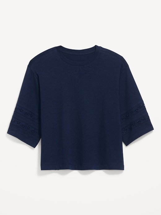 Image number 5 showing, Vintage Crew-Neck Cropped Lace-Trim T-Shirt