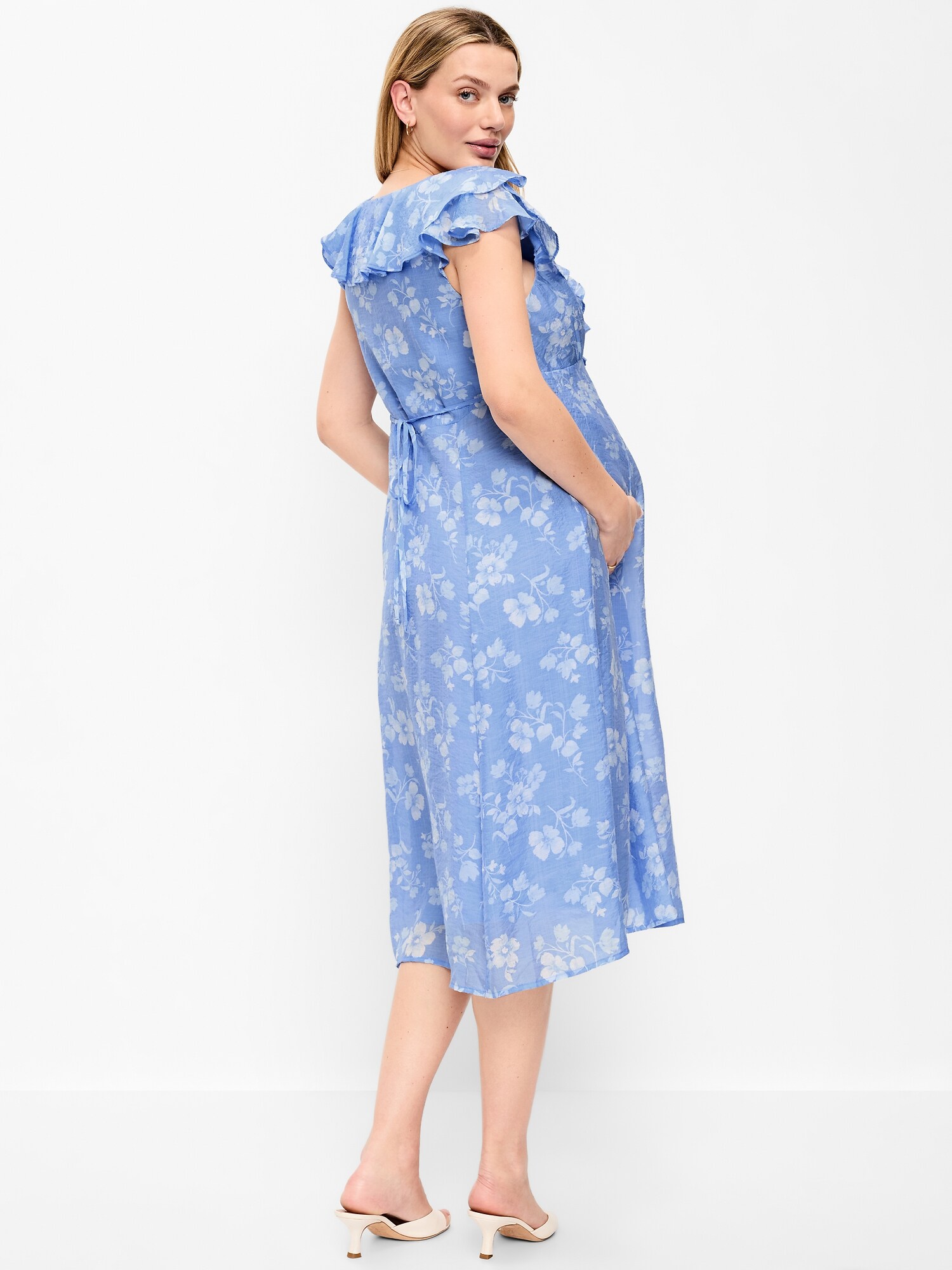 Женское платье Old Navy Maternity Ruffle-Sleeve Midi, цвет: Синий с принтом — фото 2