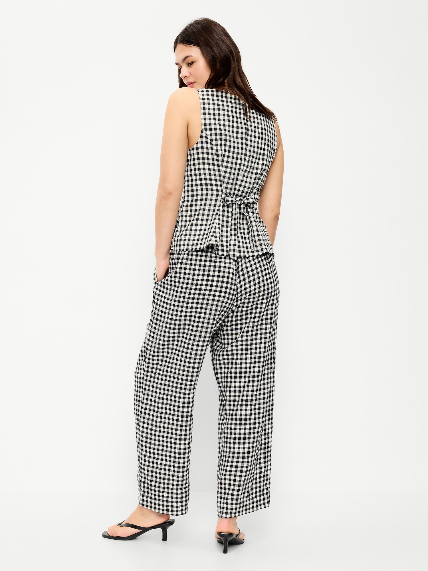 High-Waisted Linen-Blend Straight-Leg Pants