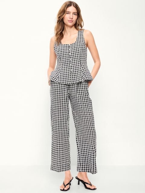High-Waisted Linen-Blend Straight-Leg Pants