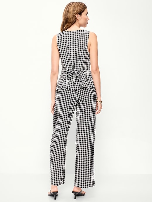 Image number 3 showing, High-Waisted Linen-Blend Straight-Leg Pants