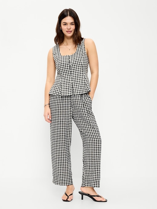 Image number 6 showing, High-Waisted Linen-Blend Straight-Leg Pants