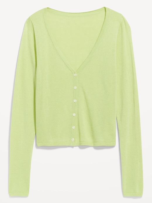 Image number 1 showing, Long-Sleeve Cropped V-Neck Cardigan