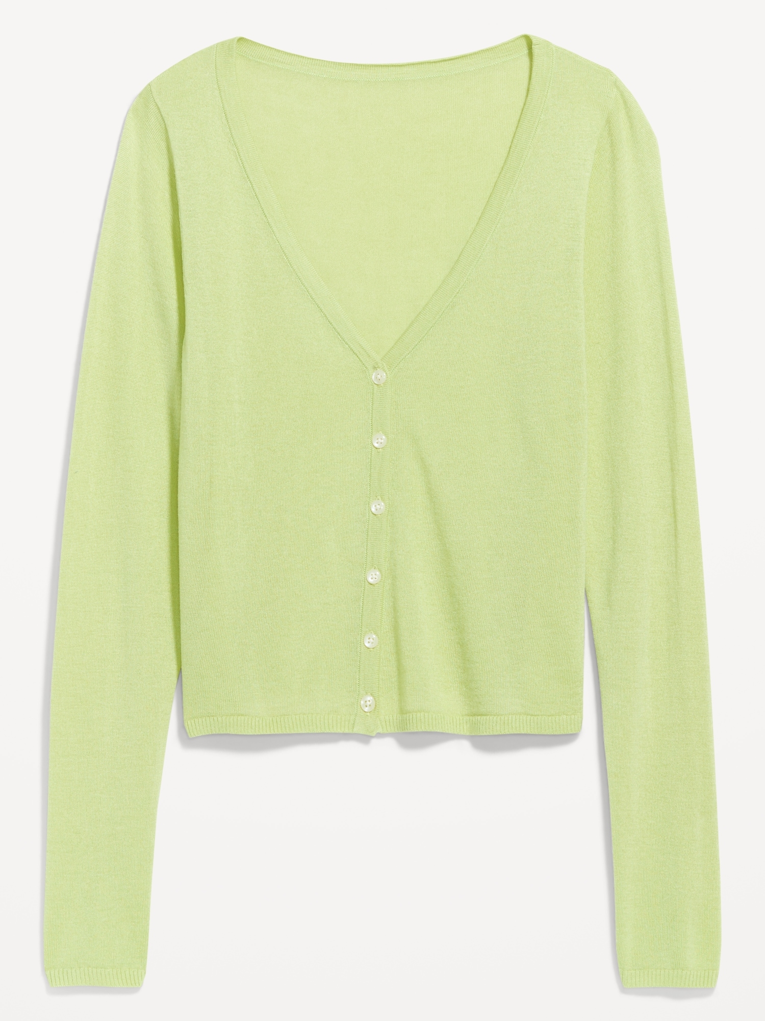Merino Wool-Blend Sheer Cropped V-Neck Cardigan