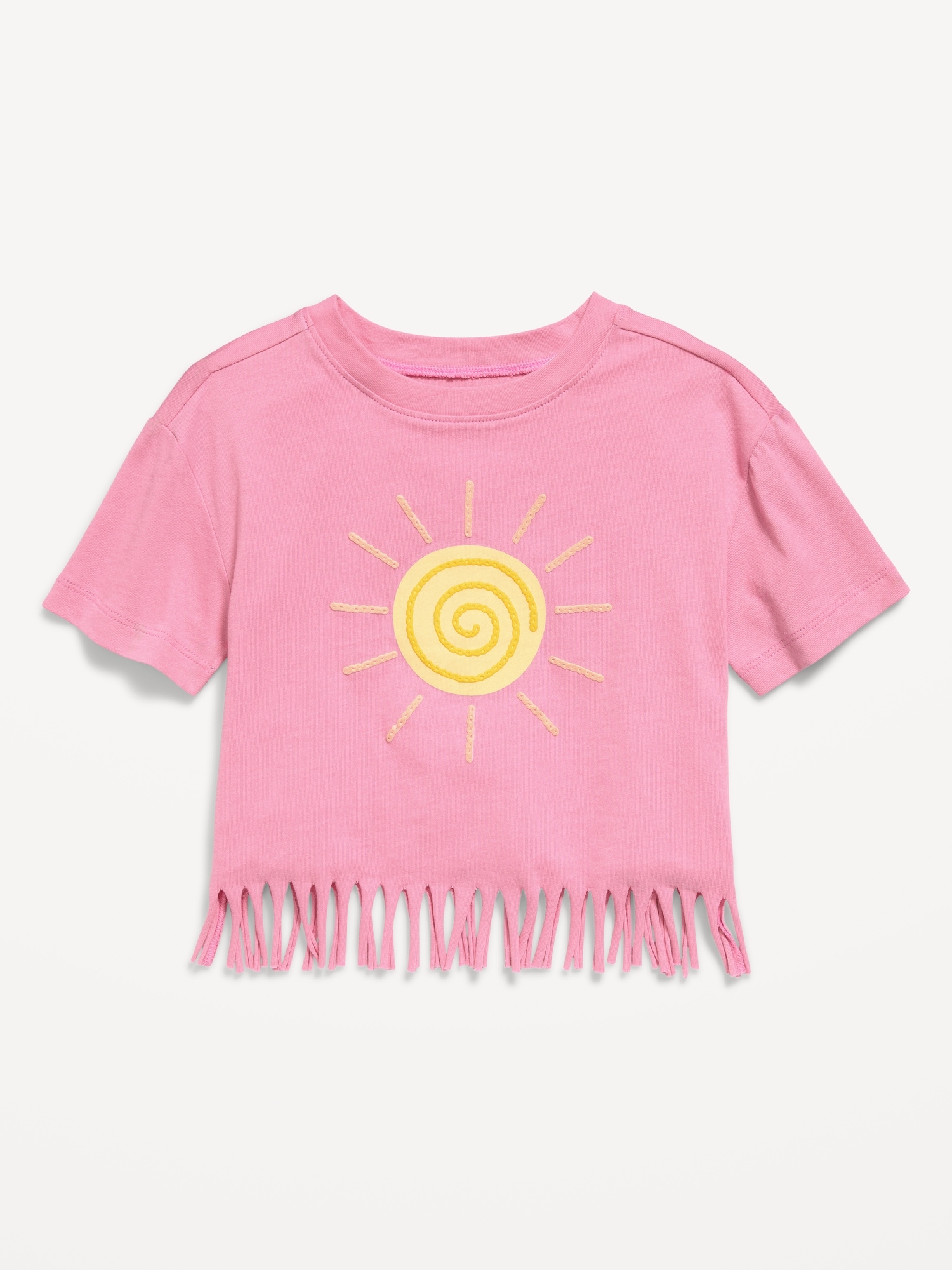 Short-Sleeve Graphic Fringed-Hem T-Shirt for Toddler Girls