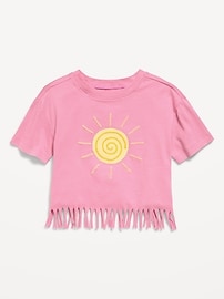 Image number 1 showing, Short-Sleeve Graphic Fringed-Hem T-Shirt for Toddler Girls
