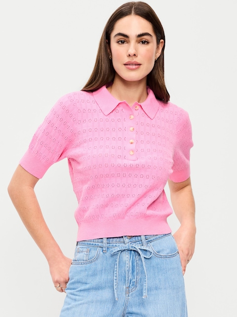 SoSoft Lite Short-Sleeve Pointelle Cropped Polo
