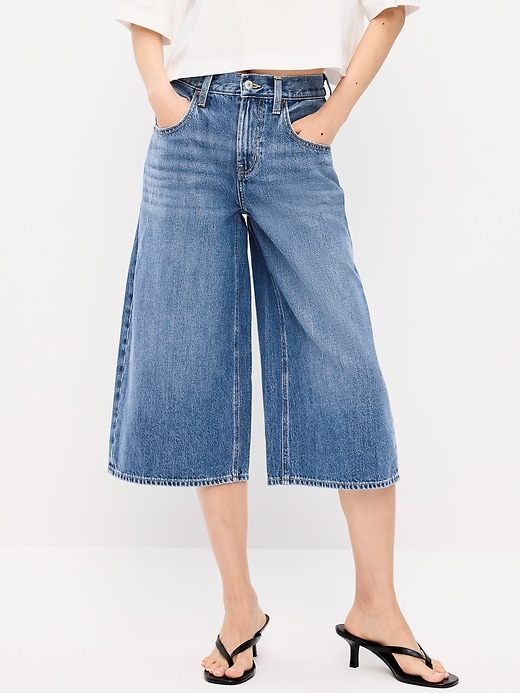 Image number 2 showing, Mid-Rise Baggy Wide-Leg Culotte Jeans