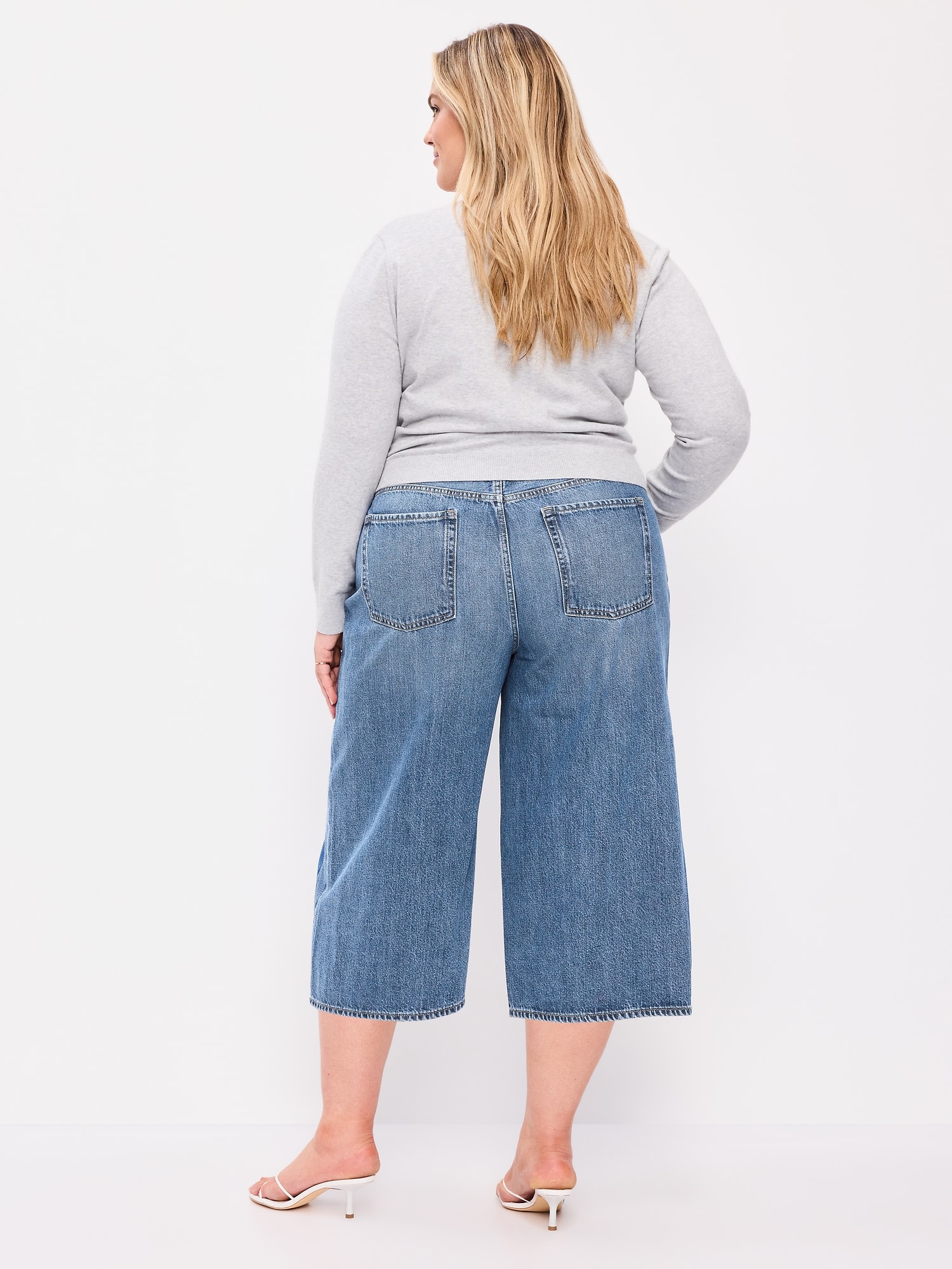 Mid-Rise Baggy Wide-Leg Culotte Jeans
