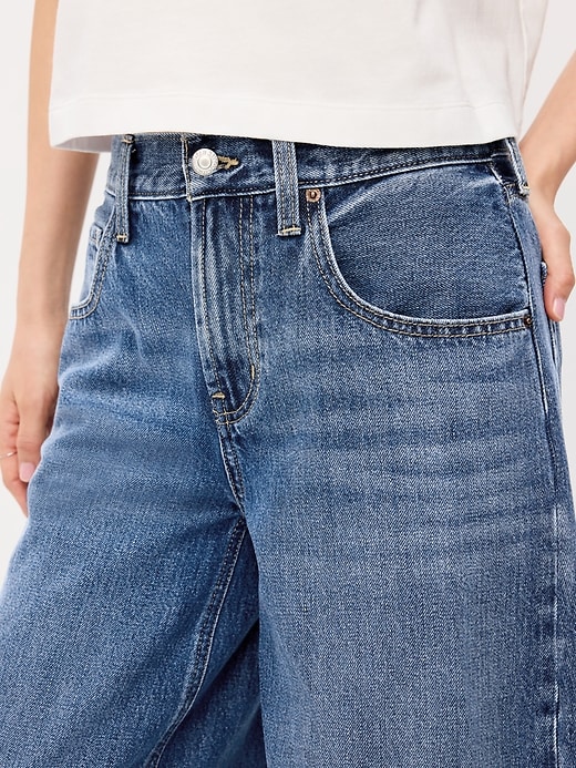Image number 5 showing, Mid-Rise Baggy Wide-Leg Culotte Jeans
