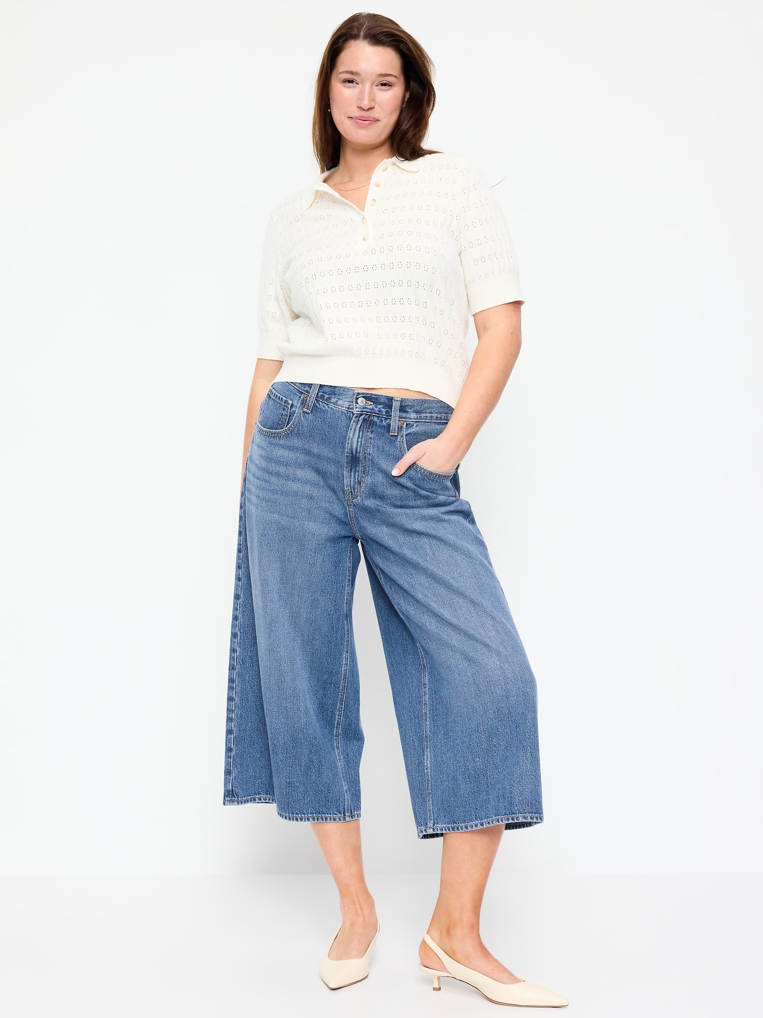 Mid-Rise Baggy Wide-Leg Culotte Jeans