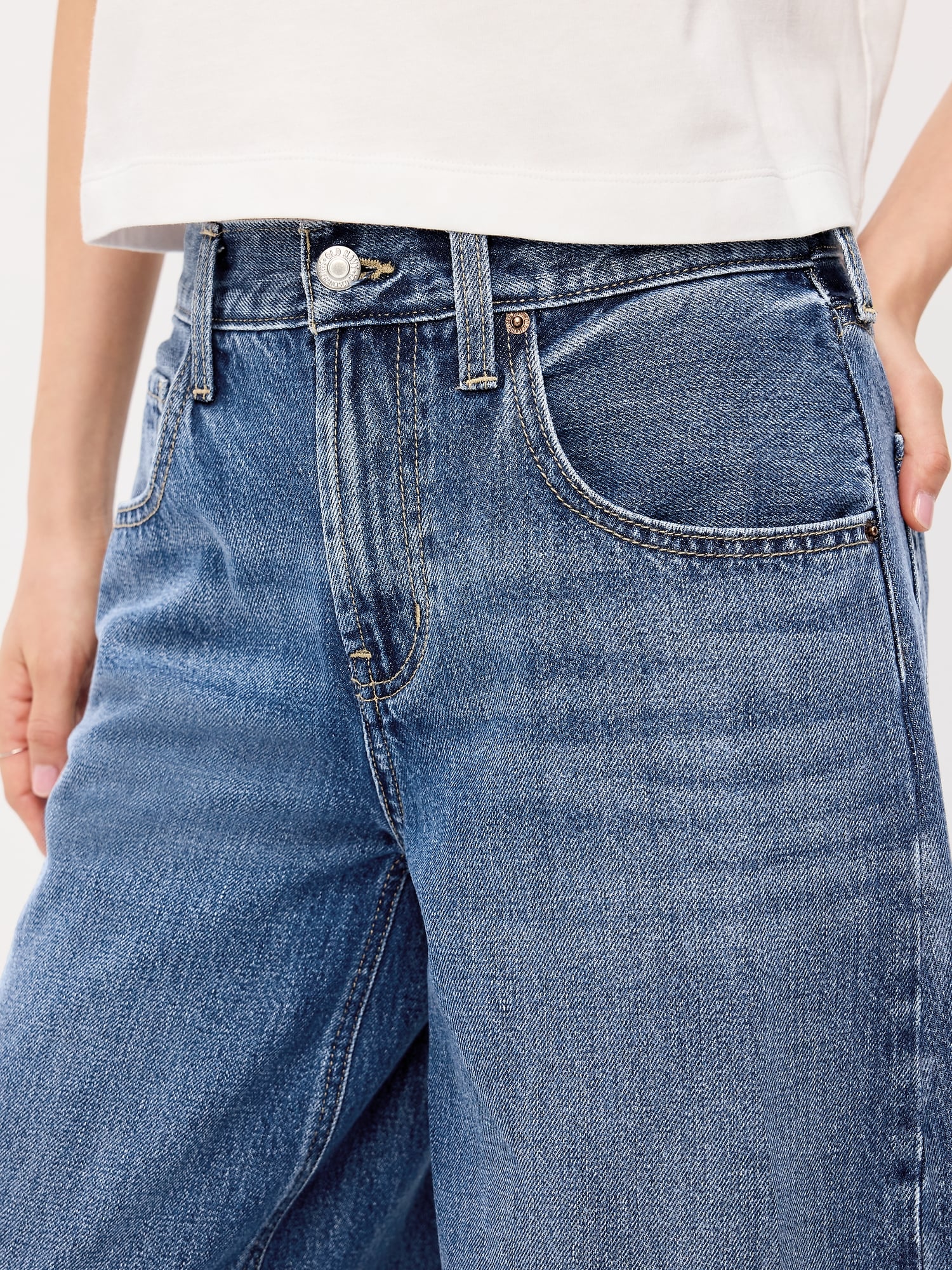 Mid-Rise Baggy Wide-Leg Culotte Jeans