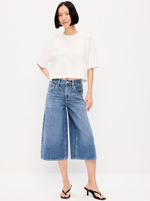 Mid-Rise Baggy Wide-Leg Culotte Jeans