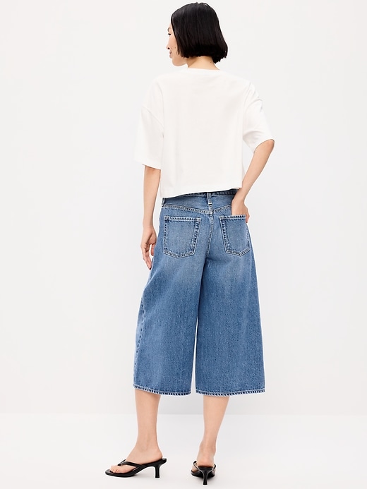 Image number 3 showing, Mid-Rise Baggy Wide-Leg Culotte Jeans