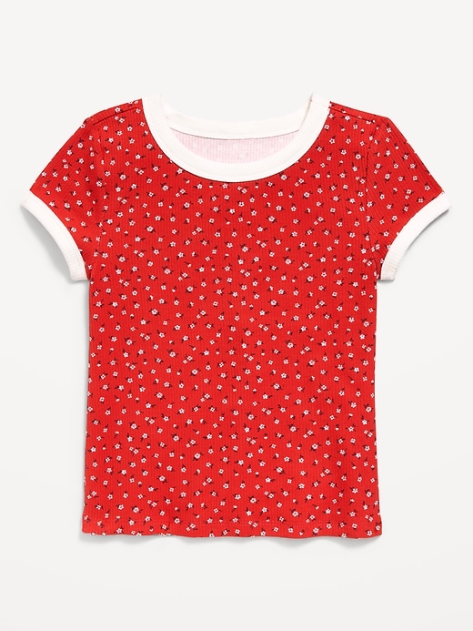 Image number 1 showing, Fitted Short-Sleeve Ribbed Ringer T-Shirt for Girls