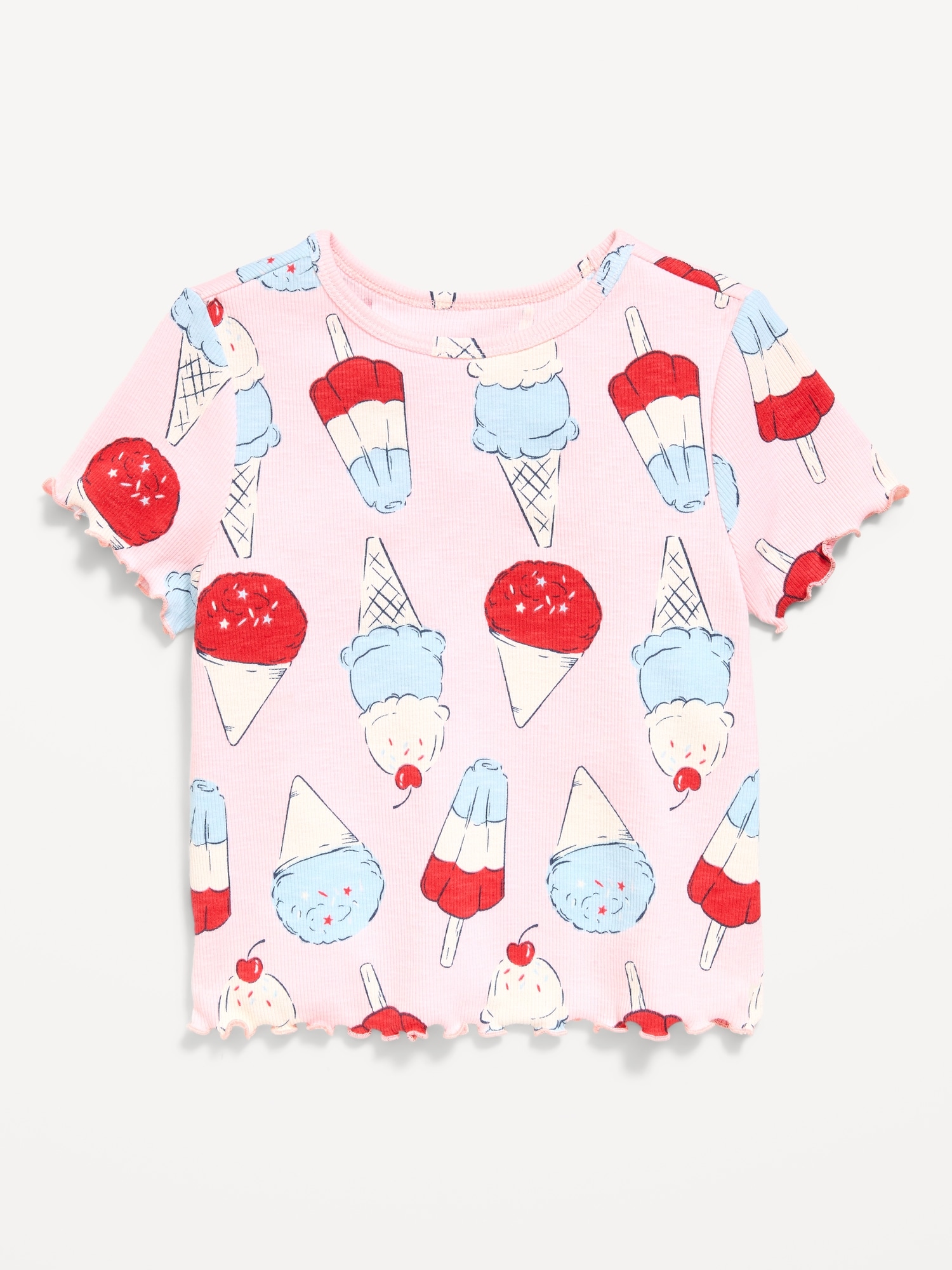 Printed Short-Sleeve Ribbed T-Shirt for Toddler Girls