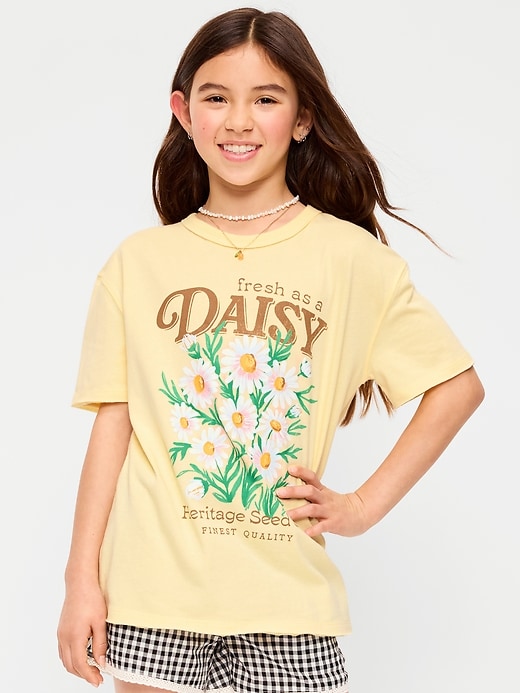 Image number 1 showing, Short-Sleeve Oversized Graphic T-Shirt for Girls