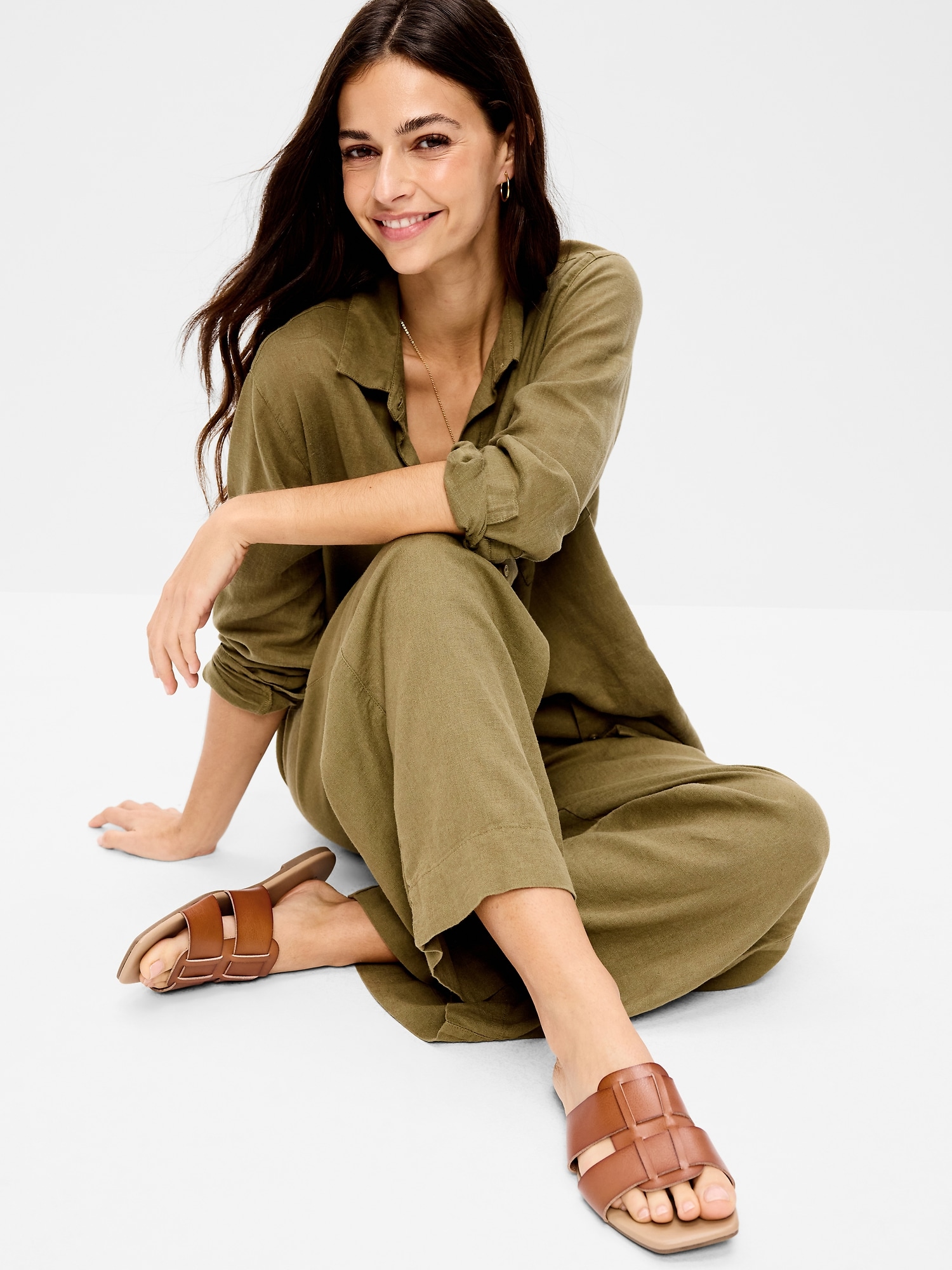 Faux-Leather Slide Sandals