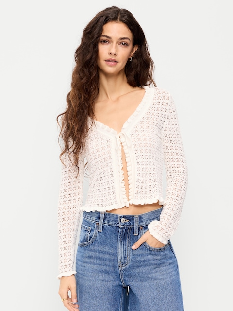 Seaside Cotton Tie-Front Cropped Cardigan