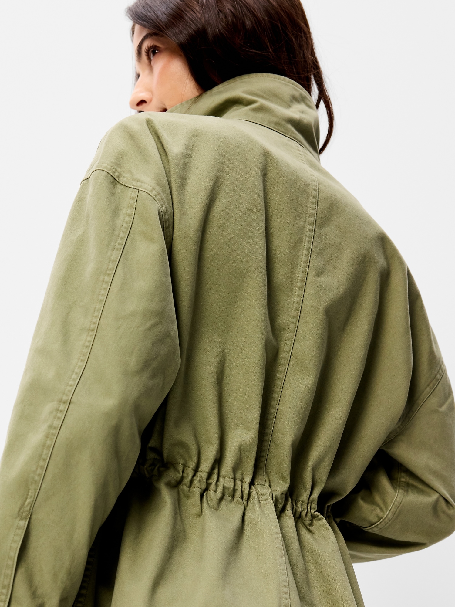 Cinched-Waist Satin Utility Jacket