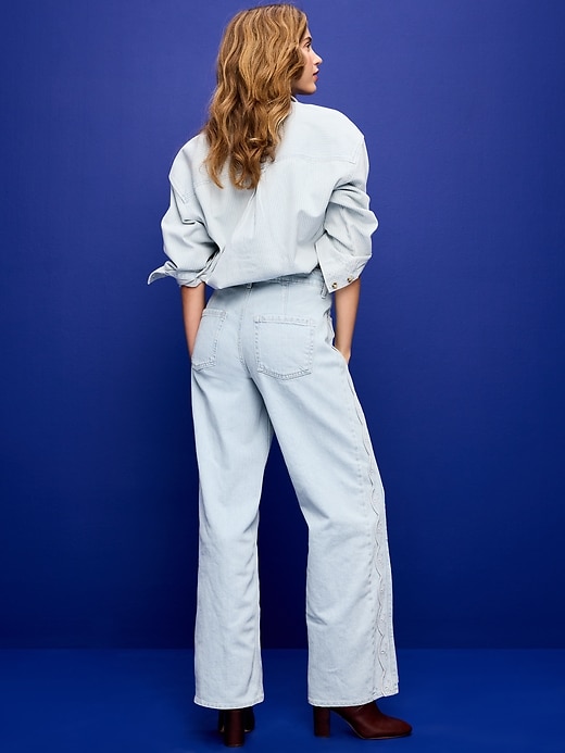 Image number 3 showing, Extra High-Waisted Embroidered Wide-Leg Jeans