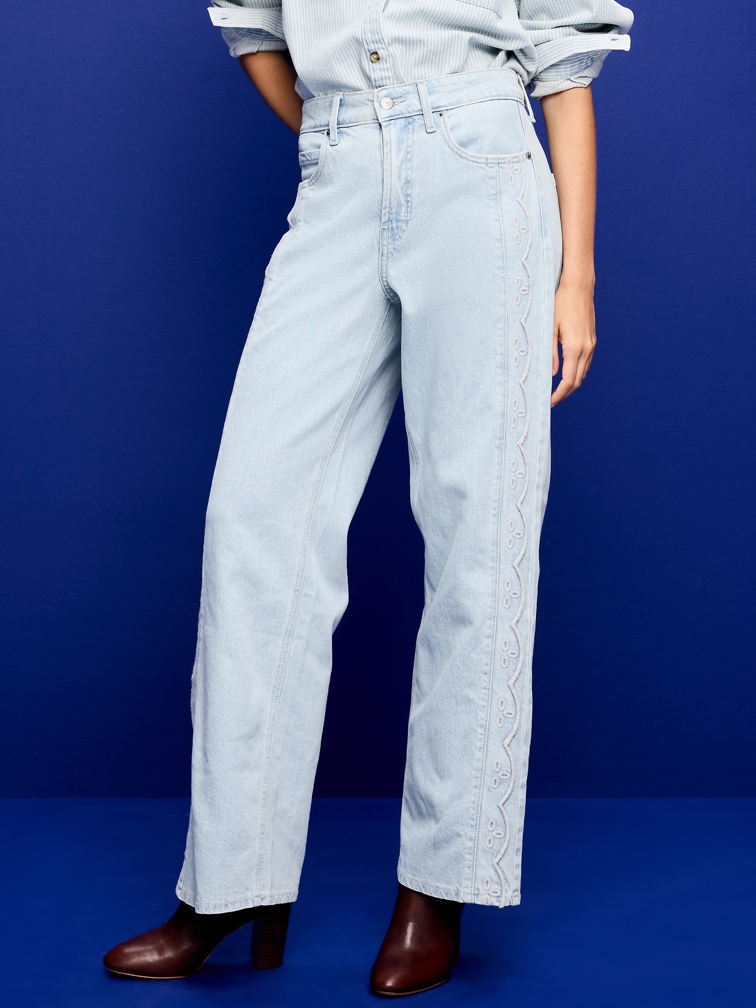 Extra High-Waisted Embroidered Wide-Leg Jeans