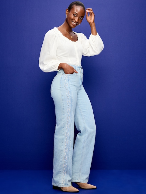 Curvy Extra High-Waisted Scalloped Wide-Leg Jeans