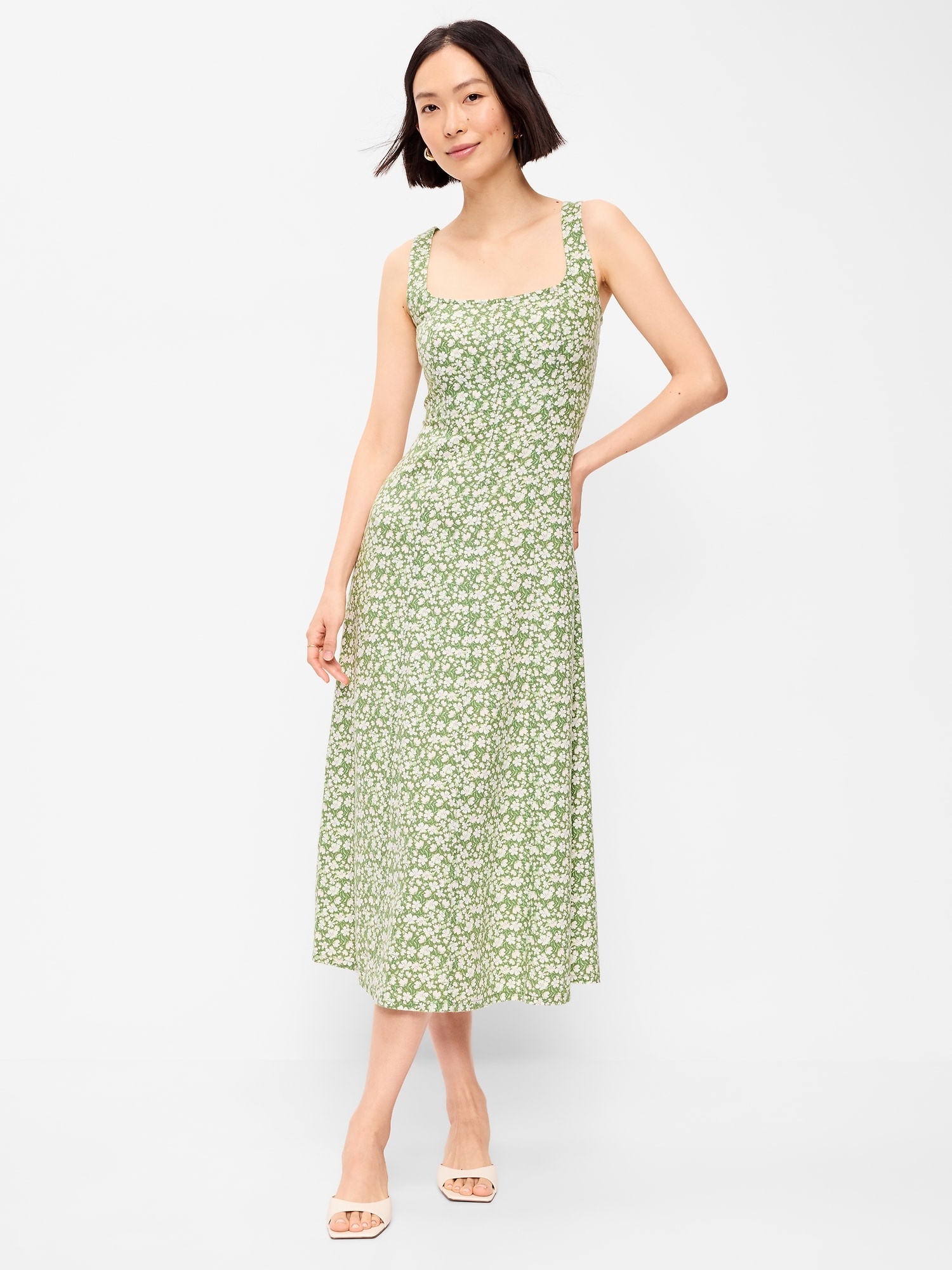old navy green floral dress Womens Oliver Bonas Green Green & Cream Striped Floral Embroidered Midi Dress US 10