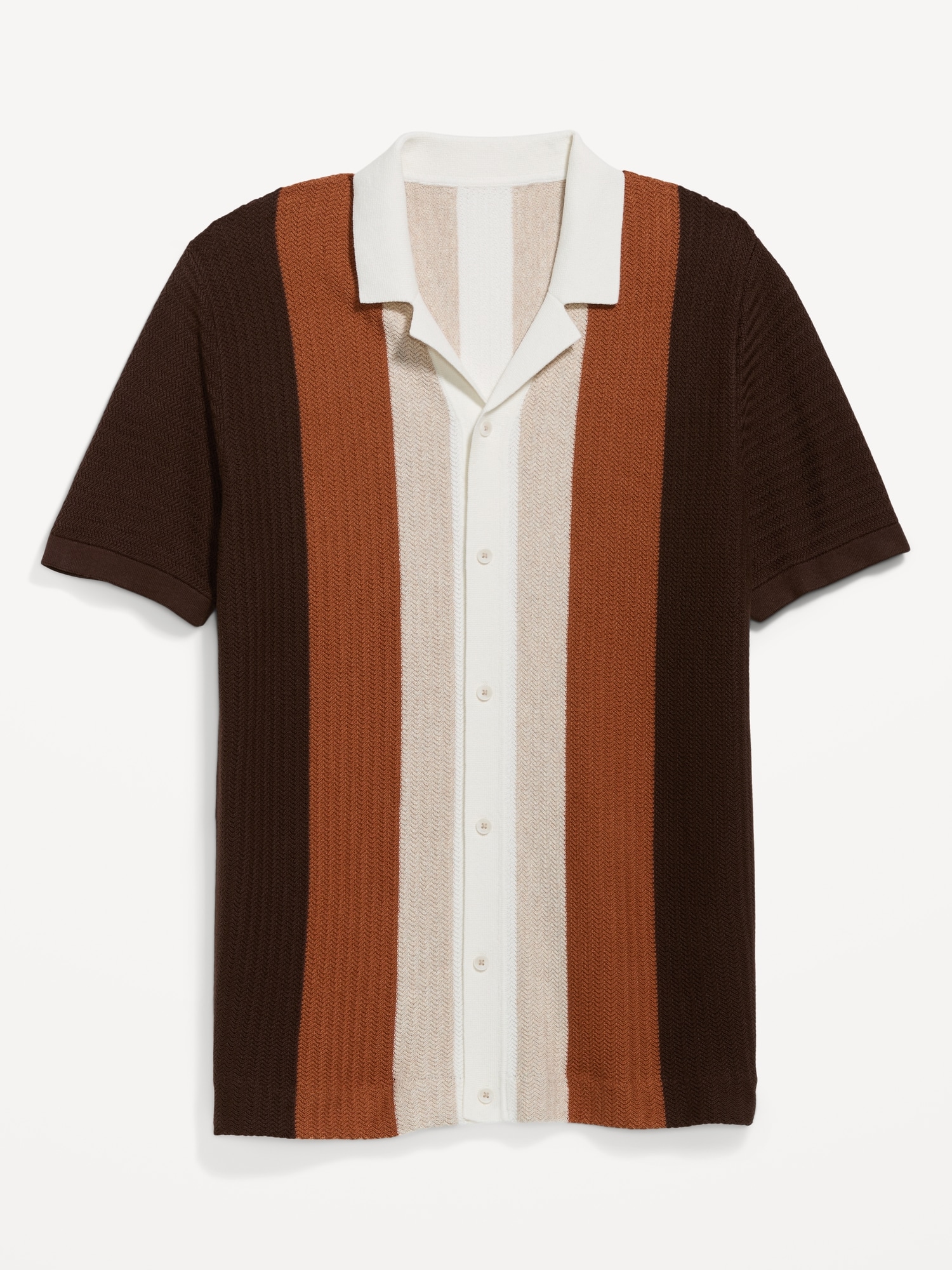 Short-Sleeve Striped Camp Sweater Shirt