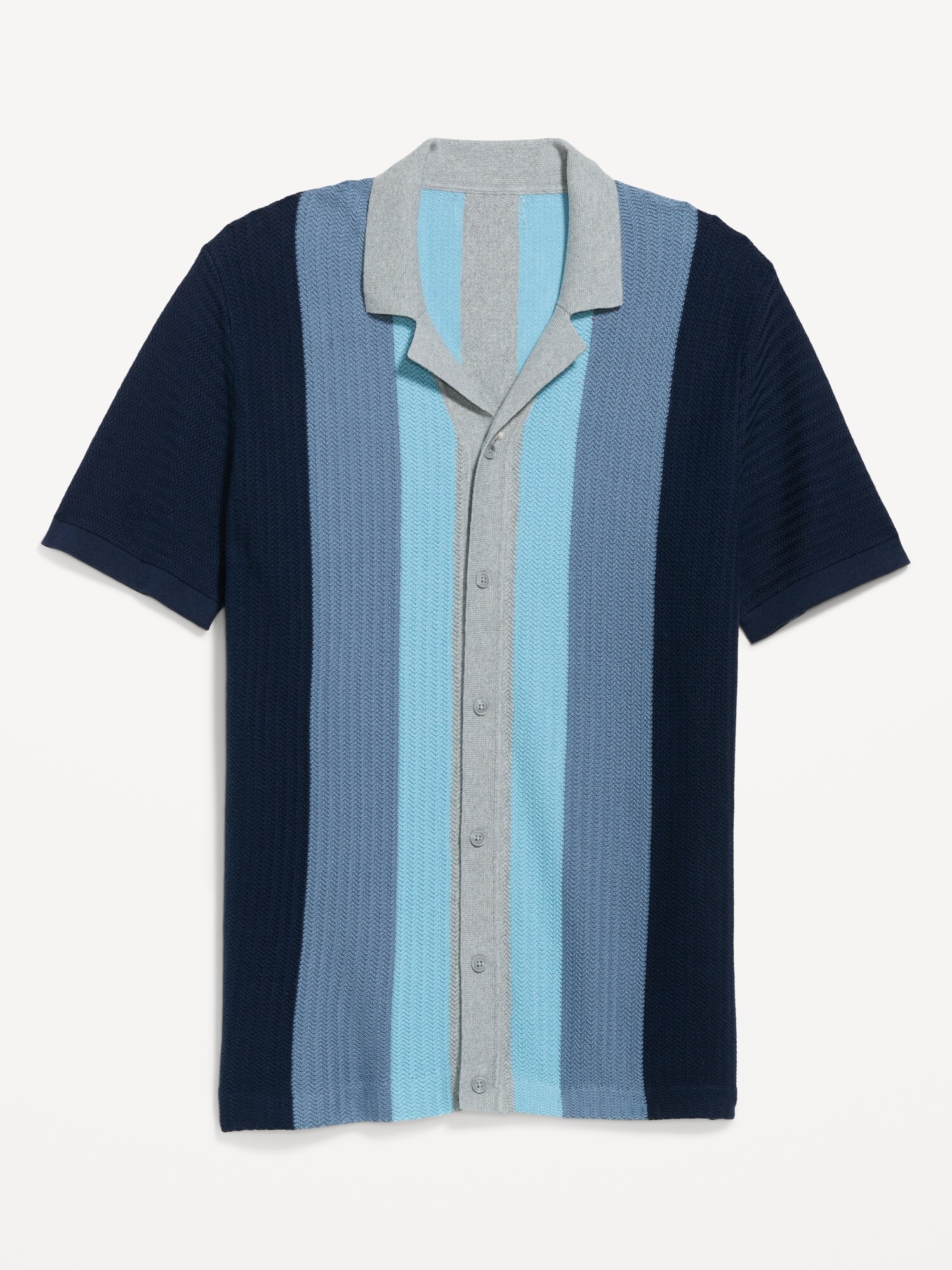 Мужской свитер Old Navy Short-Sleeve Striped Camp Sweater Shirt, цвет: Тёмно-синий — фото 4