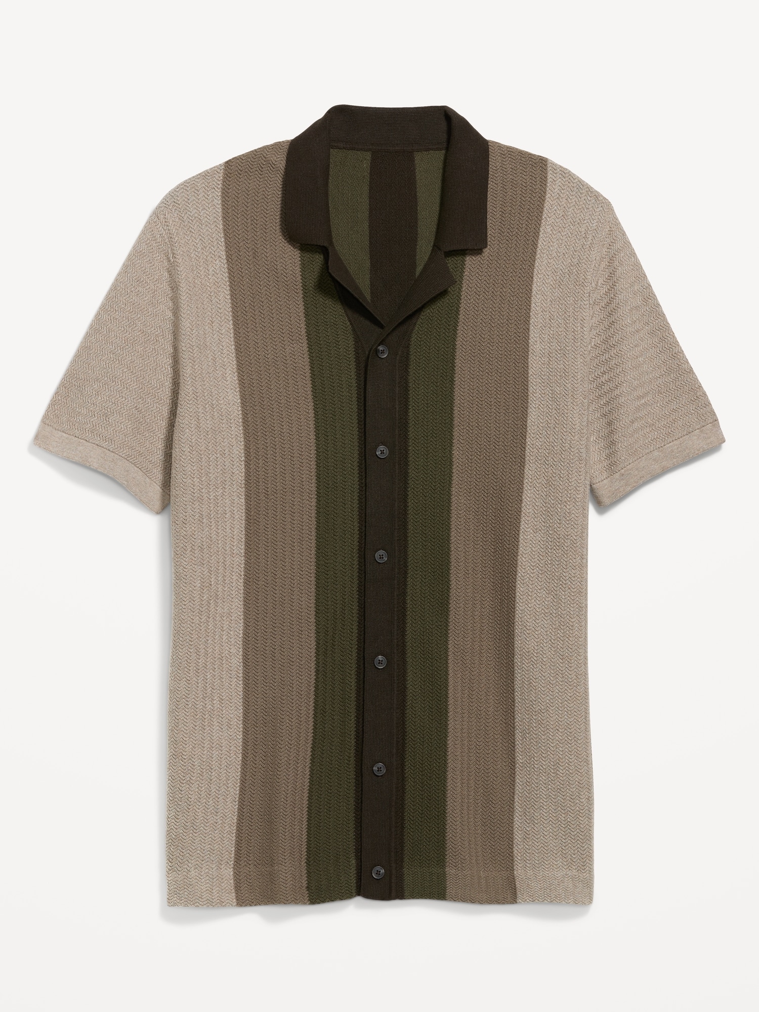 Short-Sleeve Striped Camp Sweater Shirt