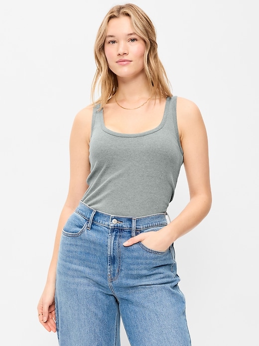 Image number 5 showing, First-Layer Ribbed Scoop-Neck Tank Top