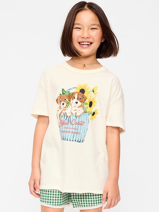 Image number 1 showing, Short-Sleeve Oversized Graphic T-Shirt for Girls