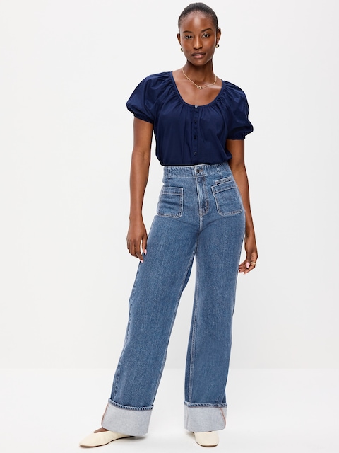 Curvy Extra High-Waisted Cuffed Wide-Leg Jeans