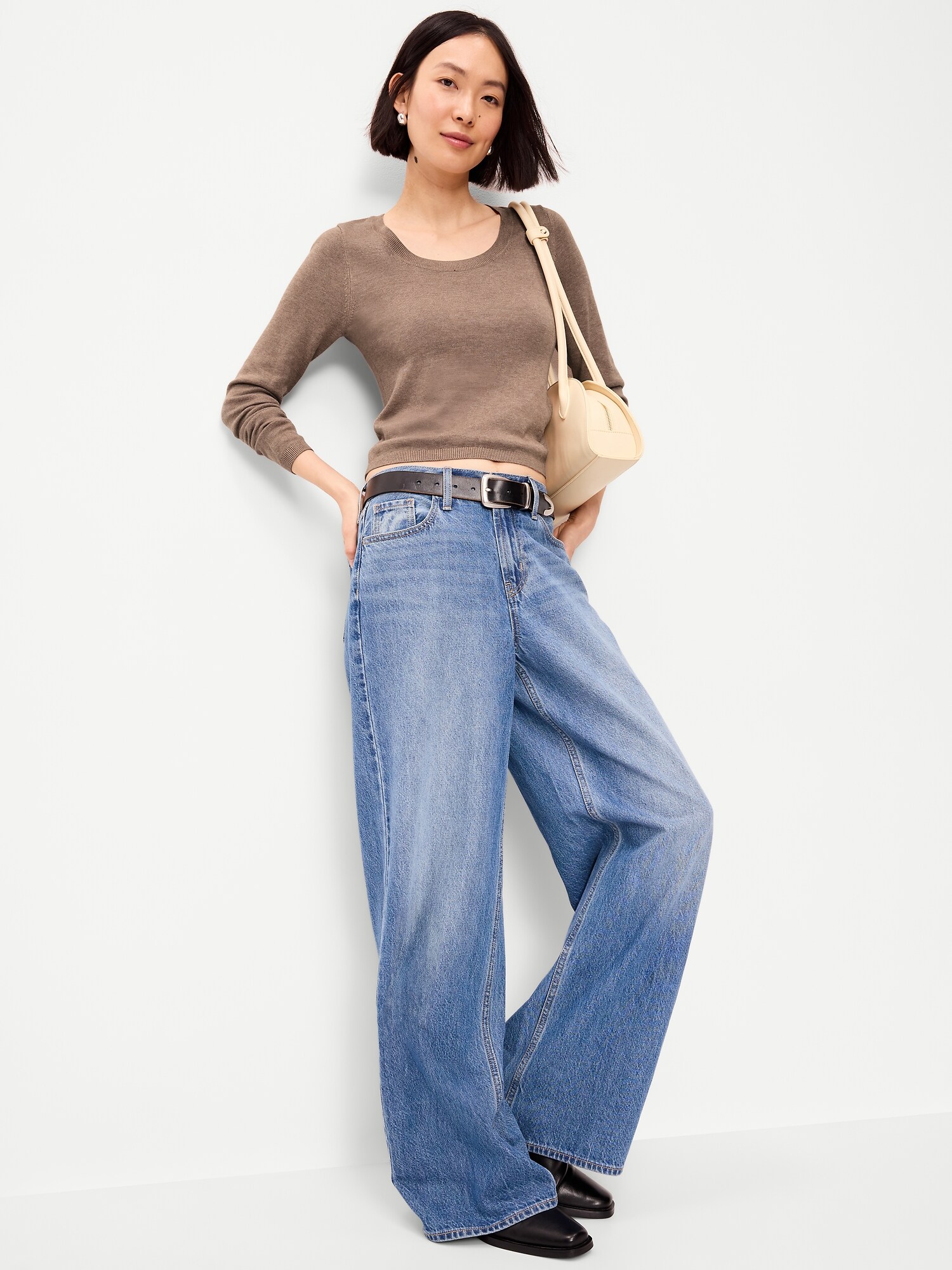 Женский свитер Old Navy Fitted Scoop-Neck Cropped Jersey Sweater, цвет: Меланжевый — фото 3