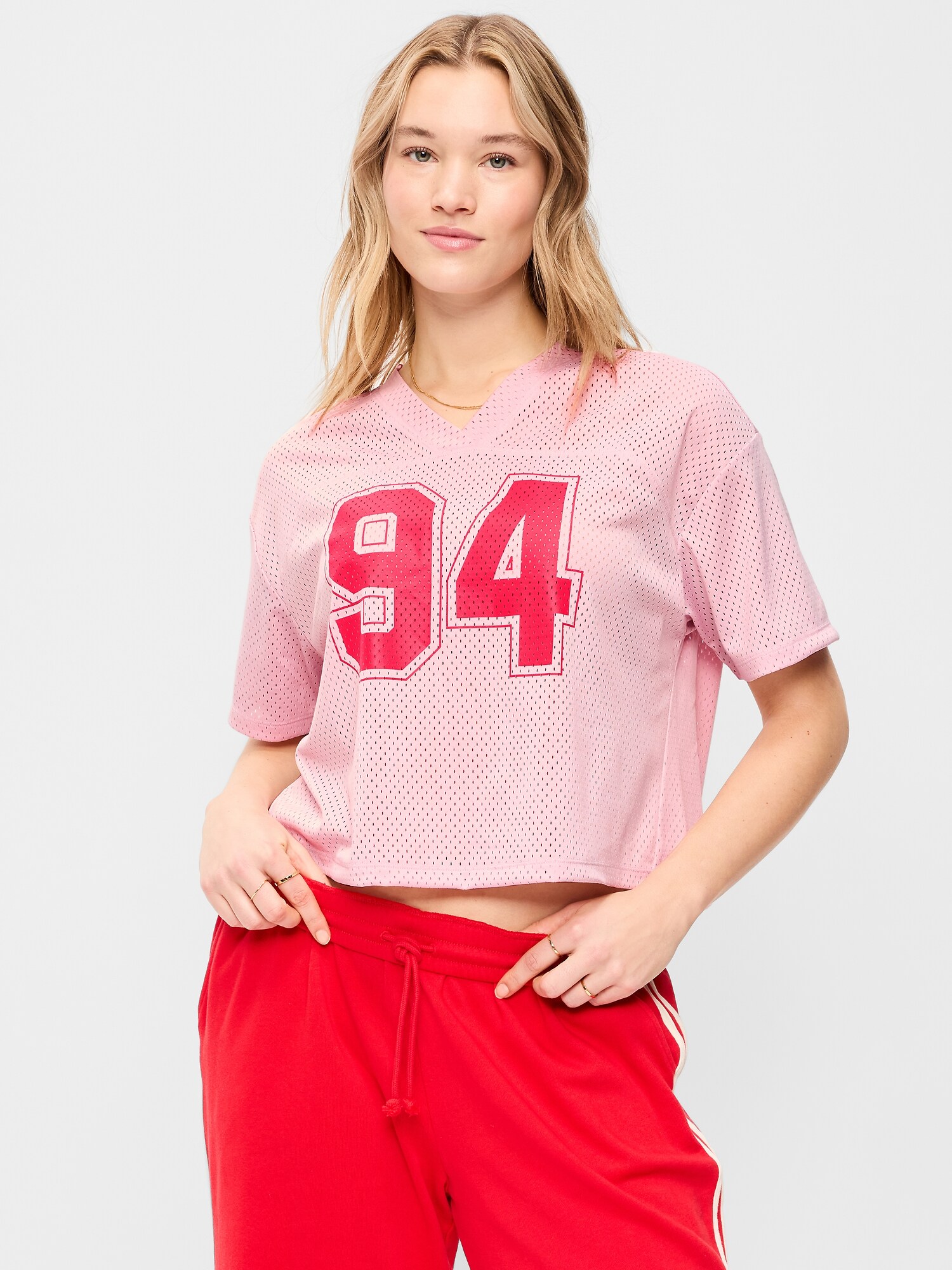 Женская футбольная футболка Old Navy из сетчатого джерси, цвет: Розовый — фото 5