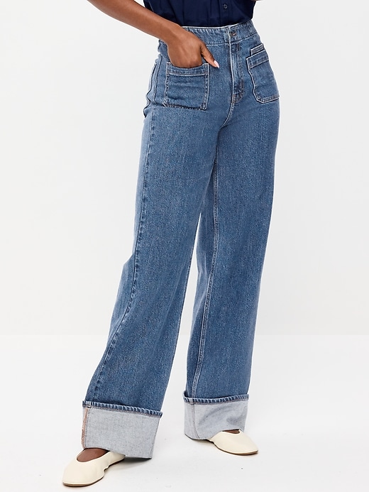 Image number 2 showing, Curvy Extra High-Waisted Cuffed Wide-Leg Jeans