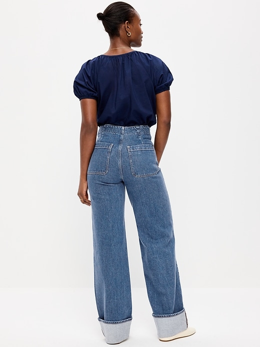Image number 3 showing, Curvy Extra High-Waisted Cuffed Wide-Leg Jeans
