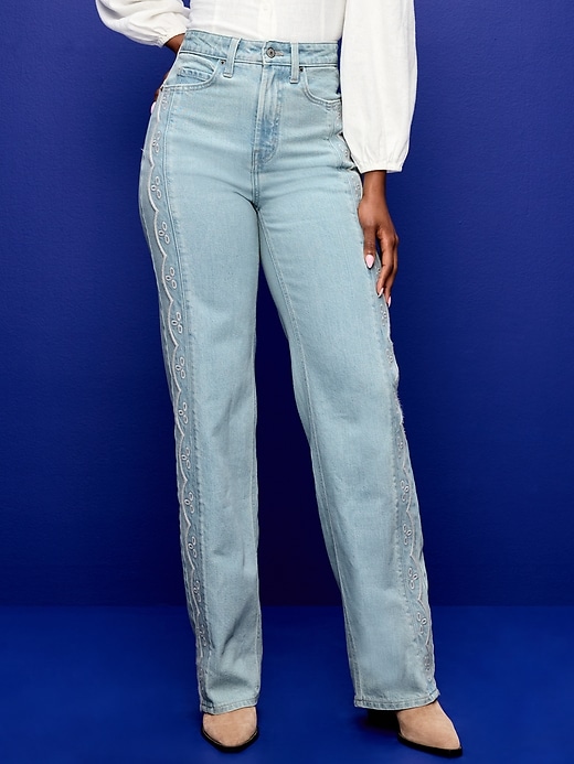 Image number 2 showing, Curvy Extra High-Waisted Scalloped Wide-Leg Jeans