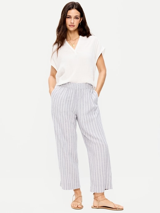 High-Waisted Linen-Blend Straight Ankle Pants