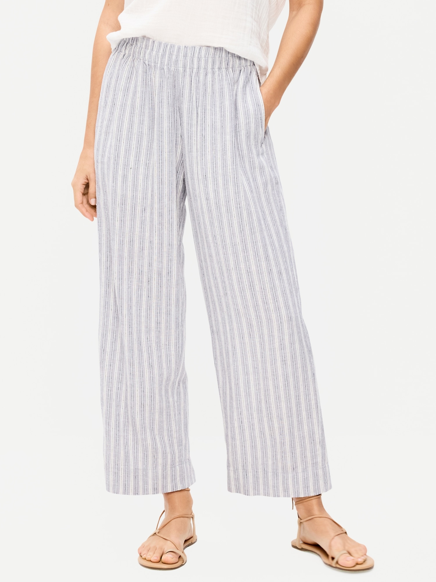 High-Waisted Linen-Blend Straight Ankle Pants