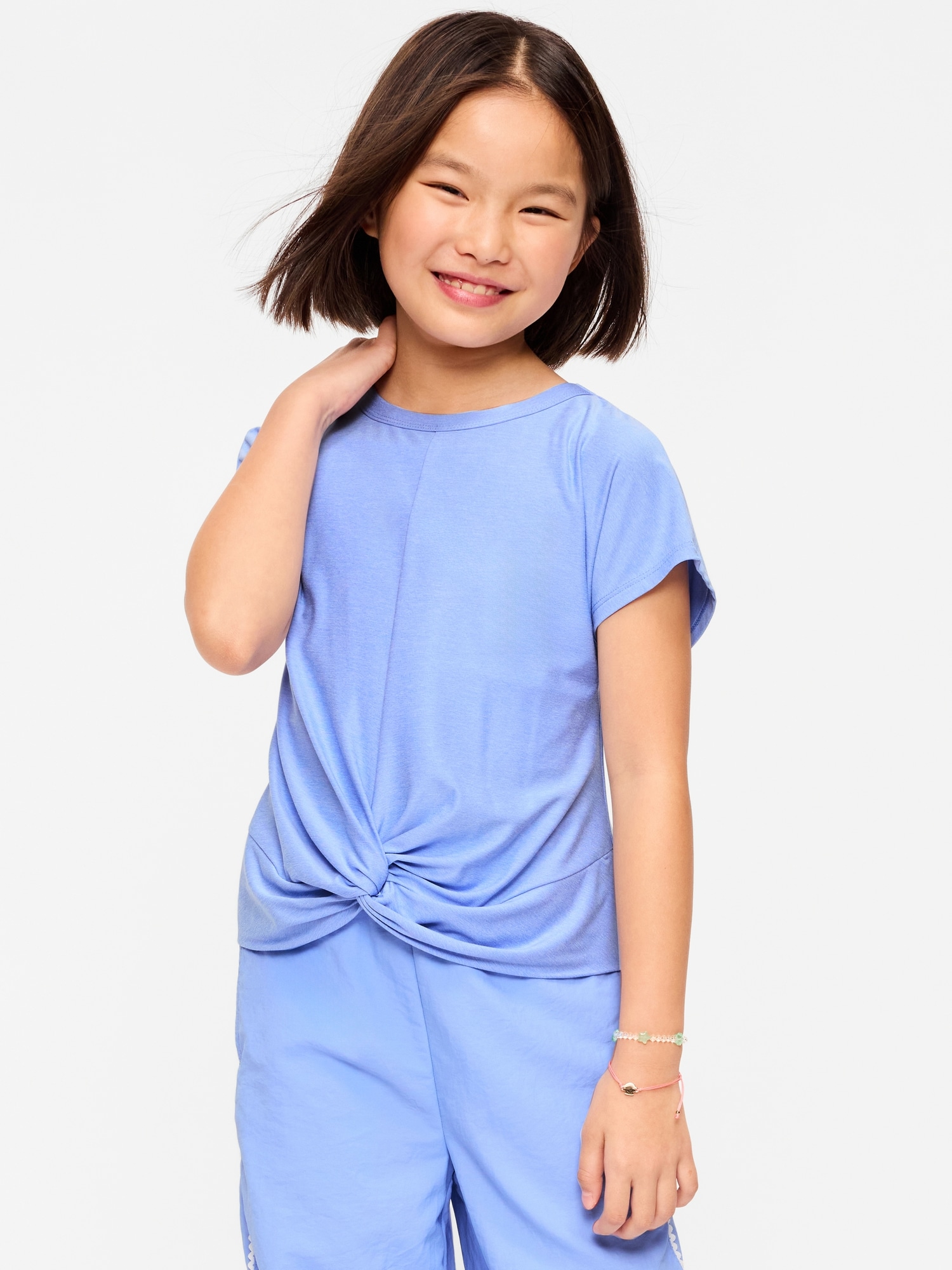 CloudMotion Short-Sleeve Front-Knot T-Shirt for Girls