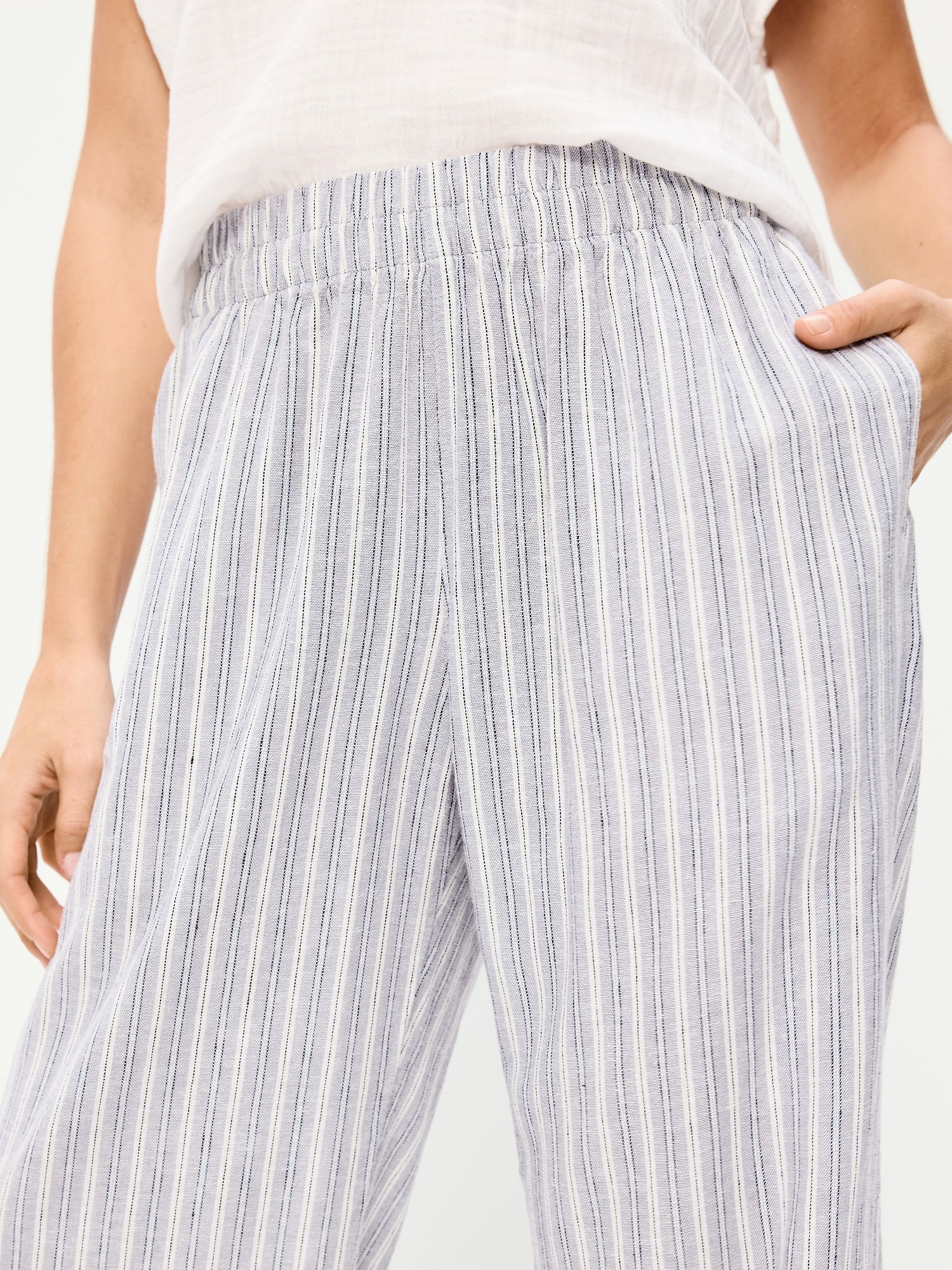 High-Waisted Linen-Blend Straight Ankle Pants