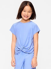 Image number 1 showing, CloudMotion Short-Sleeve Front-Knot T-Shirt for Girls