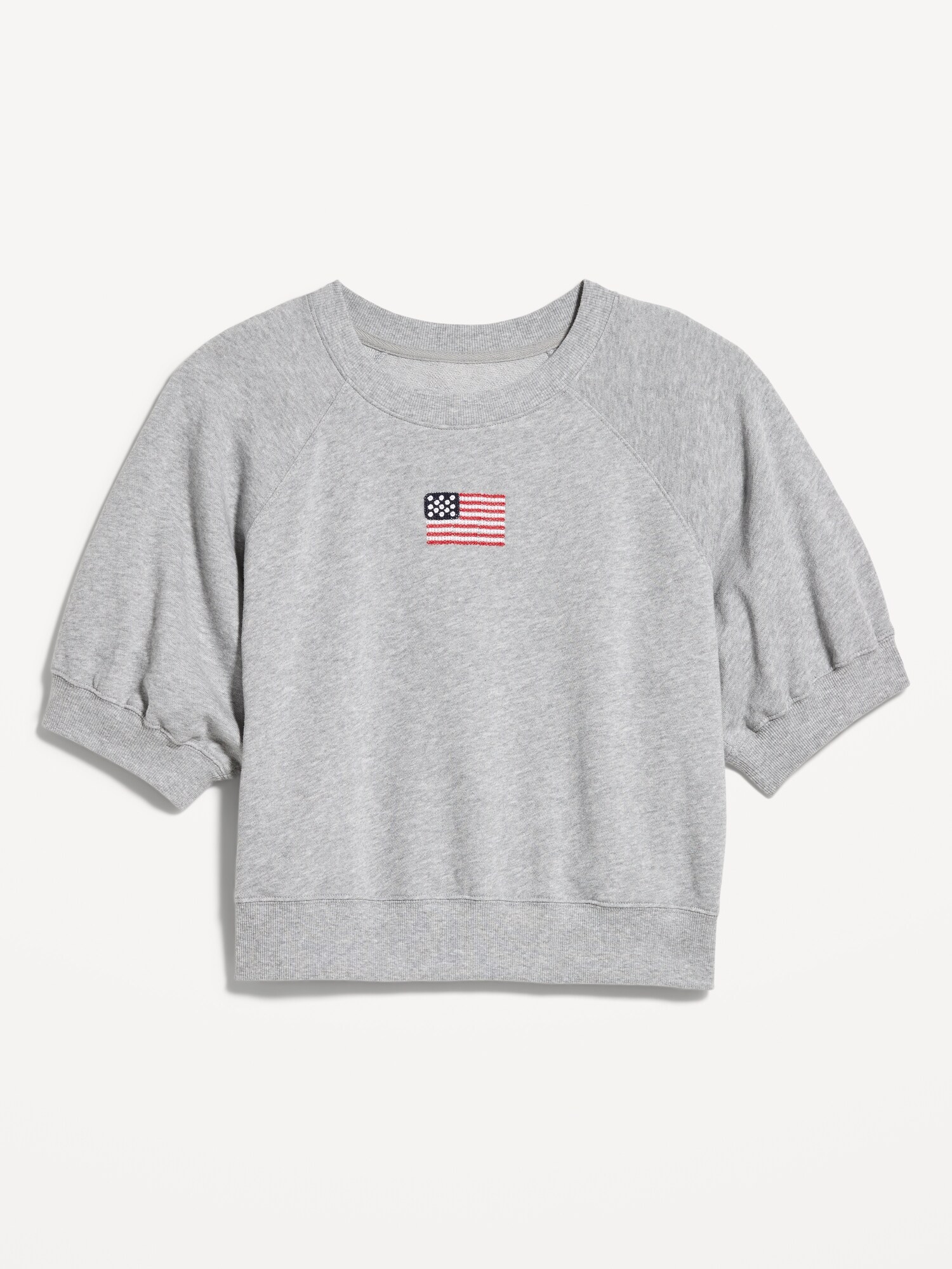Женский свитшот Old Navy Short-Sleeve Cropped Raglan, цвет: Меланжевый серый — фото 4