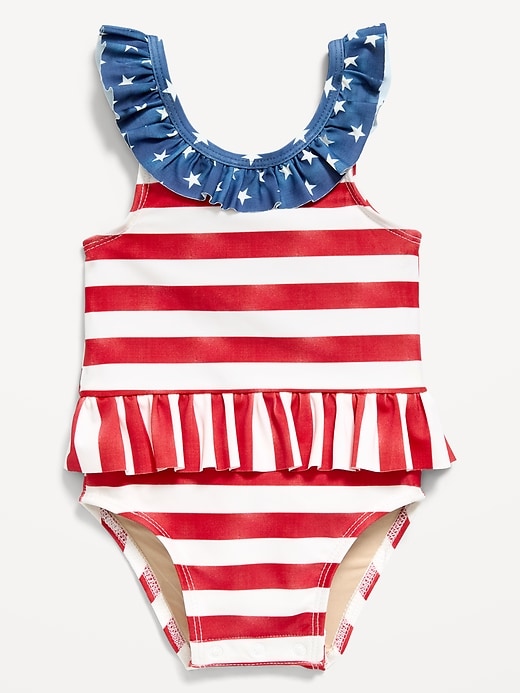 Image number 1 showing, Printed Ruffle-Trim One-Piece Swimsuit for Baby