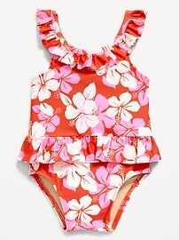Image number 1 showing, Printed Ruffle-Trim One-Piece Swimsuit for Baby