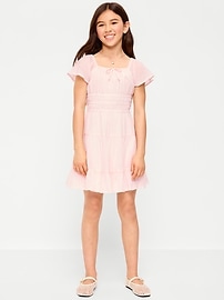 Image number 1 showing, Fit and Flare Crinkle Gauze Tiered Dress for Girls